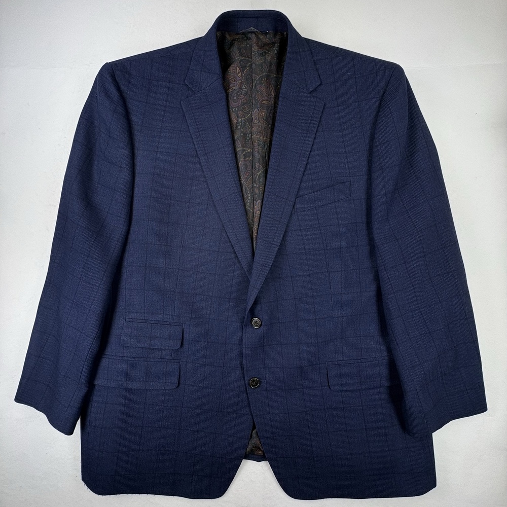 Ralph Ralph Lauren Blazer Mens 48L Navy Wool Blend Windowpane Coat 2 Button